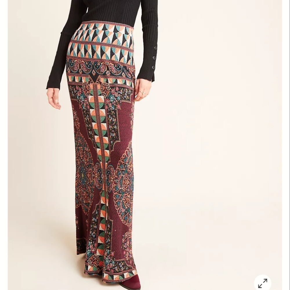 Farm Rio by Anthropologie Art Deco pattern Textured Side zip Maxi Skirt Sz XL
